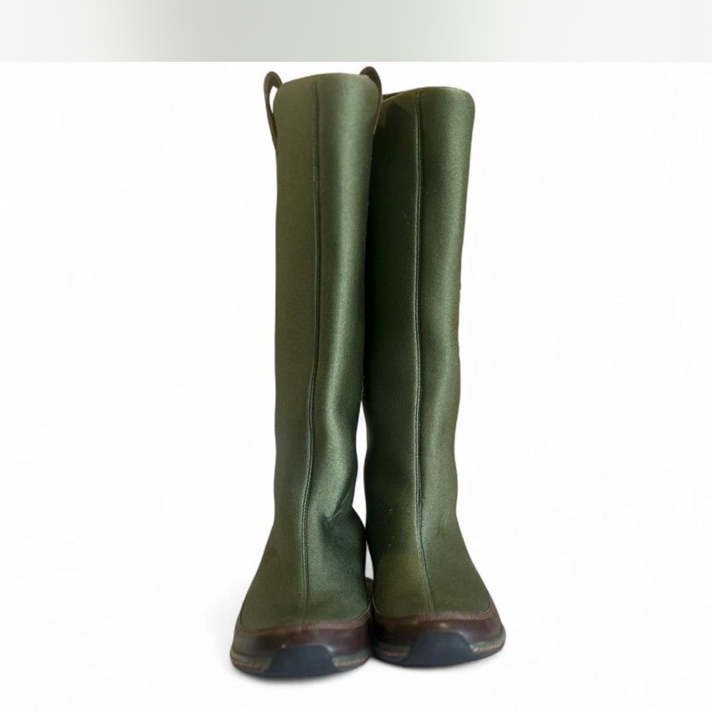 AETREX Green Brown Neoprene Pull On Tall Winter Rain Boots Waterproof Size 8 - Picture 2 of 8